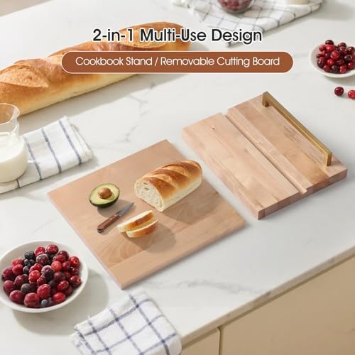 Wooden Recipe Book Holder& Kitchen Serving Tray for Kitchen Counter Decor - Image 3
