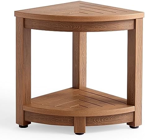 KaimuBench Corner Shower Stool for Shaving Leg, Waterproof Bathroom Shower Bench Seat for Inside Shower, Poly Lumber Plastic Shower Chair Seat, Shower Foot Rest with Adjustable Feet, Non-Slip, Brown by KaimuBench