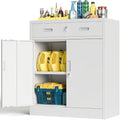 BESFUR Metal Storage Cabinet with Doors and Shelves, 36" H Locking Storage Cabinet with 1 Drawers, Reinforced Heavy Duty Metal Cabinets for Garage, Office, Home(White) by BESFUR