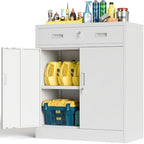 BESFUR Metal Storage Cabinet with Doors and Shelves, 36" H Locking Storage Cabinet with 1 Drawers, Reinforced Heavy Duty Metal Cabinets for Garage, Office, Home(White) by BESFUR