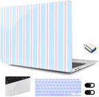 MEEgoodo for MacBook Air 13.3 inch Case 2021 2020 2019 2018 A2337 M1 A2179 A1932, Laptop Shell for MacBook Air M1 with Keyboard Webcam Cover & Trackpad Film & Type C Adapter, Pink and Blue Stripes - Image 2