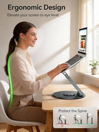 Telescopic Laptop Stand with 360° Rotation, Adjustable Height & Tilt Swivel Laptop Riser, Ergonomic Standing Desk Converter for 10-17" MacBook Pro/Air, Dell, HP – Supports up to 22lbs (Gray) - Image 4