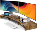 AMERIERGO Dual Monitor Stand Riser- 3 Shelf Screen Stand with Adjustable Length and Angle, 2 Extra Functional Slot Desktop Organizer Stand for PC, Computer, Laptop (Rustic Brown) by AMERIERGO