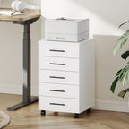 HOOBRO 5-Drawer File Cabinet, Office Filing Cabinet with Drawers, Wooden Mobile Storage Cabinet with Wheels, for Makeup, Home Office, Easy Assembly, White WT05WJ01G1 - Image 4