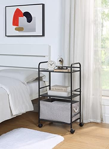 SunnyPoint 3-Tier Rolling Utility Cart – Metal Storage Organizer with Wheels, Mobile Kitchen Cart, Office & Home Organizer, Black, 12" D x 16.92" W x 31.1" H - Image 4
