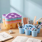 12 Pcs Classroom Caddy Bulk - Plastic 6 Compartments Table Storage Caddy with Handle for School Pencil, Crafts Marker, Crayon Art, Drink Cup Delivery (Macaron Colors) - Image 4