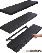 BAYKA Black Floating Shelves 22.5in, Set of 3, Wall Mounted for Wall Decor by Bayka