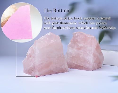 Rose Quartz Bookends Decorative Pink Crystal Stone Book Holders Heavy Duty - Image 4