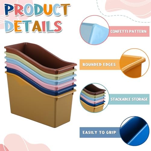 Jinei 24 Pack Book Bins for Classroom with Name Labels, 6 Color Boho - Image 3