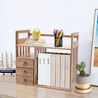Bamboo Desk Book Shelf,Desktop Bookshelf Storage Rack Tabletop Standing Organizer Bookshelf with 3 Drawers,Freestanding Desk Bookcase for Home Dormitory Offices (Natural) - Image 2