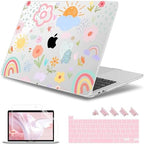 May Chen for MacBook Pro 16 inch A2141 2020 2019 Release, Screen Protector & Keyboard Cover Plastic Soft-Touch Case for MacBook Pro 16-inch with Touch Bar & Touch ID - Rainbows Flowers by MayChen