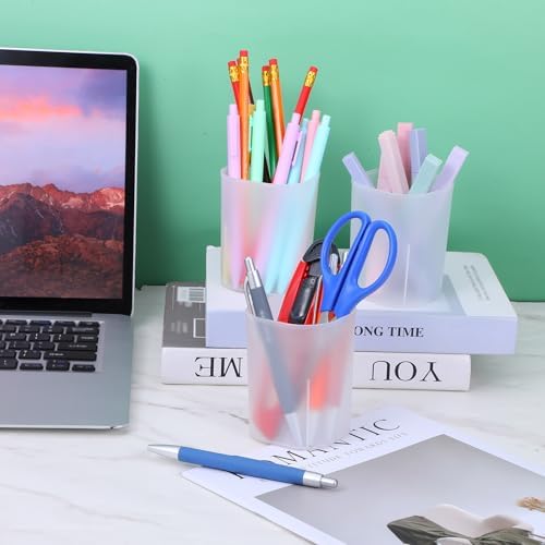40 Pack Plastic Pencil Cups for Desk Pen Holder White - Image 3