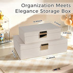 Decorative Storage Box Set of 2, PU Leather Organizer for Home Decor Beige - Image 5