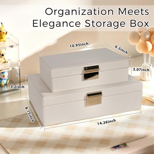 Decorative Storage Box Set of 2, PU Leather Organizer for Home Decor Beige - Image 5