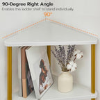 HOOBRO Corner Shelf Stand, Industrial 5-Tier Wall Corner Bookshelf with Metal Frame, Plant Display Shelf, Bookcase for Small Spaces, Bedroom, Living Room, White and Gold DW33CJ01 - Image 6