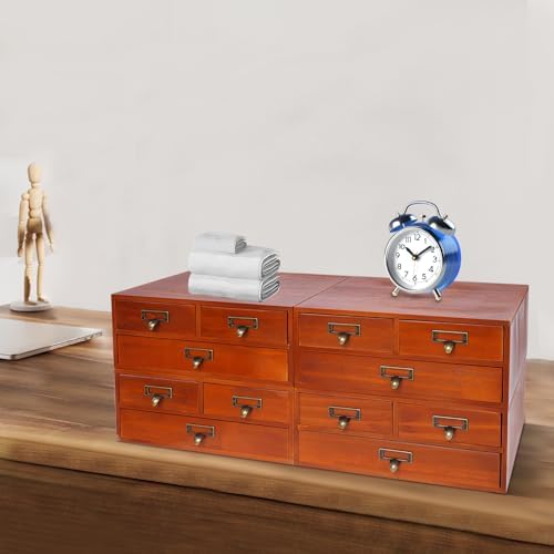 4-Piece Desktop Drawers Stackable Wood Desktop Cabinet with 3 Drawers Tabletop Storage Organization Box Drawer Cabinet for Bedrooms, Offices, Dormitories, Kitchens (Brown) - Image 2