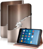 for Kindle Fire HD 8 Tablet Case (2018/2017/2016,8th/7th/6th Generation) 8 inch, PU Leather Flip Case with Pen Holder Elastic Band & Card Slots for Kindle Fire HD 8 8th Gen - Silver Flower by TUOLISG