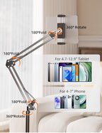 Tablet Floor Stand with 4.5LB Heavy Metal Base,Overhead Bed Phone Stand Angle Height Adjustable Holder, Universal Phone Mount for iPad iPhone Pro Air Mini, Samsung Tab, Kindle, E-Readers... - Image 6