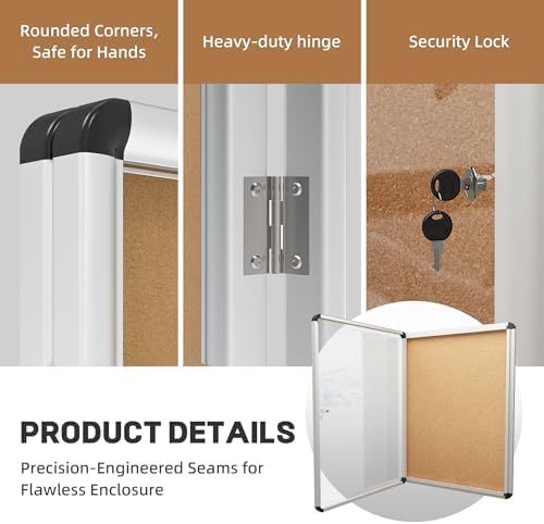 INNOVART 20”x16” Enclosed Bulletin Board, Weatherproof Outdoor Enclosed Cork Board with Swing-Open Locking Door, Aluminum Frame Wall Mounted Display Case for Home, School, Office, Commercial - Image 4