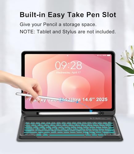 for Samsung Galaxy Tab S11 Ultra 14.6 Inch 2025 Backlit Keyboard Case, Galaxy Tablet S11 Ultra Case Keypad with S Pen Holder, 7-Color Backlight Keyboard for Samsung Tab 14.6'' SM-X930/X936B, Black - Image 6