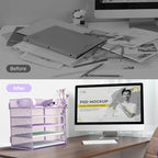 Letter Tray Paper Organizer 5-Tier Desk Organizer File Organizer Paper Holder with Handle, Metal Desktop Document Shelf Tray Office Classroom Organization - Purple - Image 3