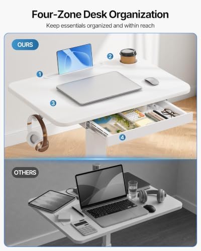 HUANUO 24" Small Mobile Standing Desk with Drawer and Charging Station - Image 3