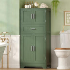 TEENFON Bathroom Floor Storage Cabinet with Adjustable Shelf, Freestanding Storage Cabinet with 4 Doors, Cupboard for Living Room, Home Office, Entryway, Forest Green - Image 4