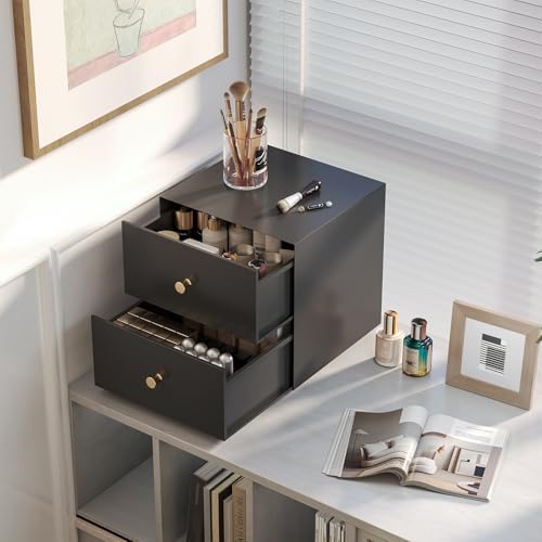 Black Metal Desktop Organizer with 2 Drawers, No Assembly Required - Image 2