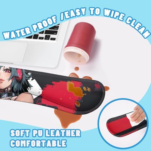 Anime Girl Gamer Desk Mat Set Dark Cyber Red Waifu Large Mouse Pad with Wrist Rest 4in1 Desk Mat for Desktop Ergonomic Computer Desk Arm Wrist Anti-Slip Computer Mouse Pad Home Office Gaming - Image 5