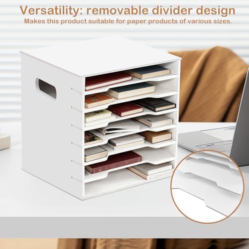 7 Tiers 12" x 12" Scrapbook Paper Storage, Cardstock File Organizer with Adjustable Shelves, Construction Paper Organizer, Desktop File for Home Office School Classroom, White - Image 4