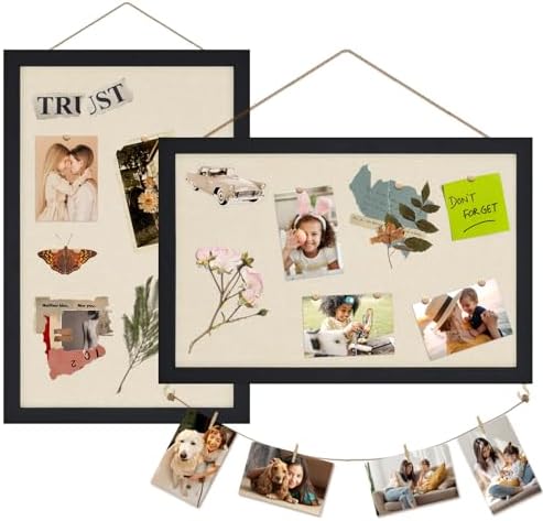 Egofine Cork Board Bulletin Board with Linen, 16x11 Wood Frame Pin Board Wall Decor, 2 Pack Cork Boards for Walls, Hanging Horizontal or Vertically for Office Home Decor School Kitchen, Black by Egofine