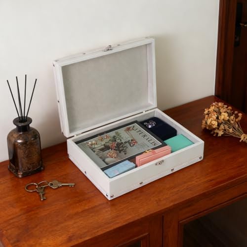 DreamsEden White Wooden Keepsake Box with Latch, Large Decorative Storage - Image 7
