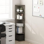 Furinno PASIR Book Shelf, 5-Tier Corner Bookshelf with Open Shelf, Standing Bookcase, 9.3 x 12 x 51.7, for Organization and Storage, for Living Room, Bedroom, Home Office, French Oak - Image 2