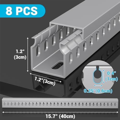 Open Slot Wire Duct Kit, 125.6"(8 x 15.7) Server Rack Cable Management, Cable Management Raceway for Hide Network HDMI VGA Cable, Wiring Raceway Cable Duct, Desk Wire Channel, 8 Pack, Grey - Image 2