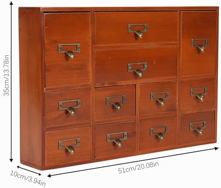 Wooden Desktop Drawer Organizer With 12 Drawers, Desk Storage Cabinet For Office Supplies, Crafts And Accessories, Space Saving Tabletop Organizer For Home Office, Natural Wood Finish, 20.08 Inch - Image 3