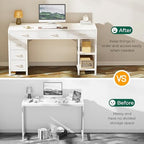 Huuger Computer Desk with 6 Drawers, Office Desk with Shelves, Reversible Gaming Desk, Corner Desk with Storage, Work for Home Office, Study, Living Room, 47inch, White - Image 5