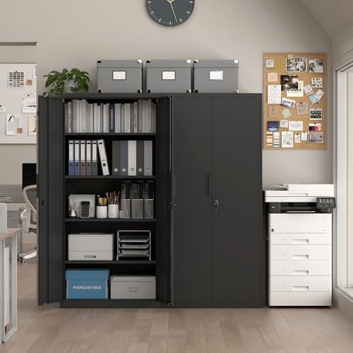 Metal Storage Cabinet with Doors and 4 Shelves, 72x34x18 Garage Storage Cabinets,Tall Black Locking Metal Cabinets with Lock for File, Office, Garage, Home - Image 2