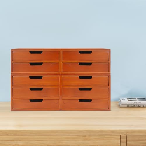Tabletop Drawer Cabinet,Wooden Desktop Stackable Drawer Cabinet Space-Saving Desktop Storage Organizers with Multiple Drawers for Efficient Office & Home Organization (4-Piece of Set) (brown) - Image 4