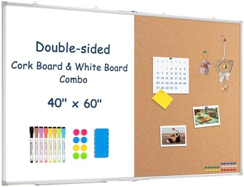Large White Board Dry Erase Foldable Cork Board Combo 60x40 for Wall by WALGLASS