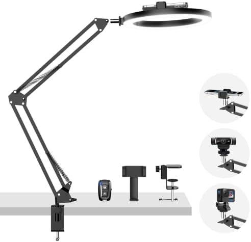 Upgrade 18W Ring Light Overhead Camera Phone Mount for Desk with Adapter, LED Selfie Light with Stand and Phone Holder, Desk Tripod for Video Recording, YouTube, TikTok, Live Stream, Painting by LUXSURE