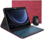 Keyboard Case for Samsung Galaxy Tab S10 Lite/S10 FE/S9 FE 5G 10.9"/S9,Mouse and 7 Color Backlit Keyboard,Pencil Holder, Magnetic Detachable,Premium PU Leather Cover with Auto Sleep/Wake,Claret Red by Dremlongtra