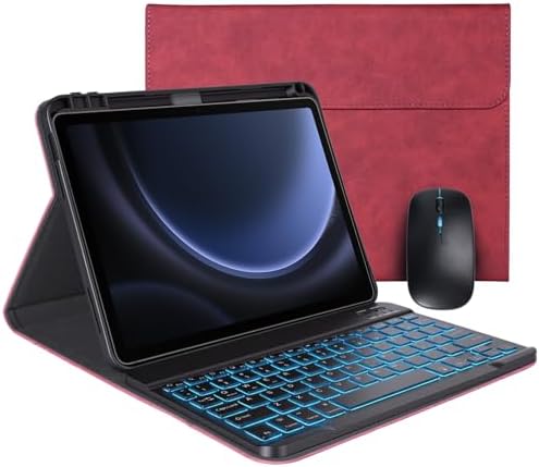 Keyboard Case for Samsung Galaxy Tab S10 Lite/S10 FE/S9 FE 5G 10.9"/S9,Mouse and 7 Color Backlit Keyboard,Pencil Holder, Magnetic Detachable,Premium PU Leather Cover with Auto Sleep/Wake,Claret Red by Dremlongtra