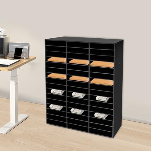 48 Slot Mail Sorter Organizer, Wood Literature Organizer Student Mailbox for Classroom, Desktop File Paper Storage Rack for Office Home School - 31.5" L×12”W×37.8“H (Black, 48-Compartment) - Image 5