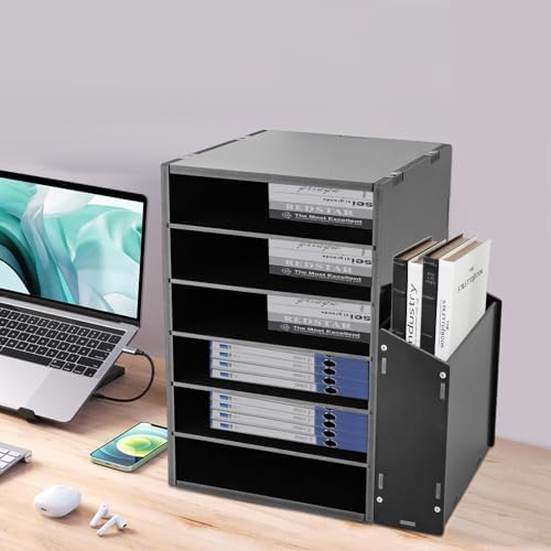 6 Tier Desktop File Organizer w/Side Cabinet Storage, Black - Image 6