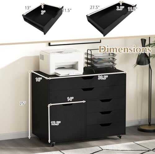 DREAMADE Rolling File Cabinet, 5-Drawer Filing Cabinet, Black - Image 3