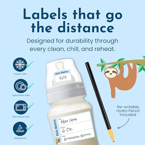 Name Bubbles - Reusable Baby Bottle Labels for Daycare (20 Labels) - Kids Washable Name Tags for Bottles, Sippy Cups, & Snack Containers, Waterproof, Baby Name Stickers, Write-On (Baseball) - Image 5