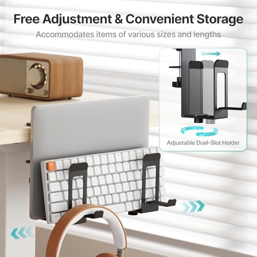 PEGZONE Laptop Stand Vertical, 2-Slot Under Desk Laptop Holder, Black - Image 3