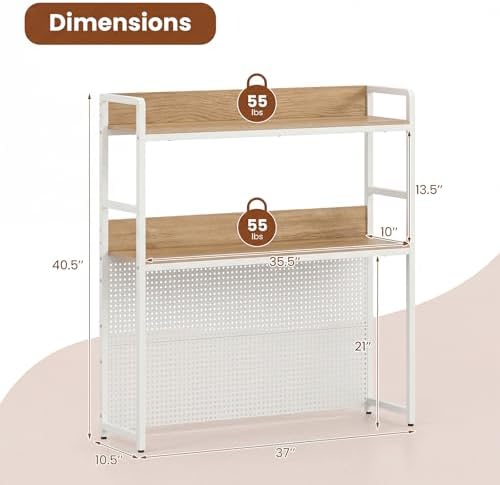 Tangkula Desktop Bookshelf, Multipurpose 2-Tier Desk Hutch with Pegboard, Industrial Countertop Storage Organizer Rack for up to 32" Computer Monitor, Hutch for Dorm Home Office (Natural) - Image 3
