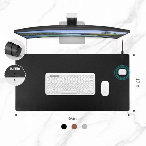 EYStech™ Desk Pad with Wireless Charger, Leather, Waterproof, Anti-Slip Wool Felt Base Material, Office Table Mat, Fast Charging Gaming Mouse Pad, 36”(L) x 17”(W), Black (Right Side Charging Port) - Image 5