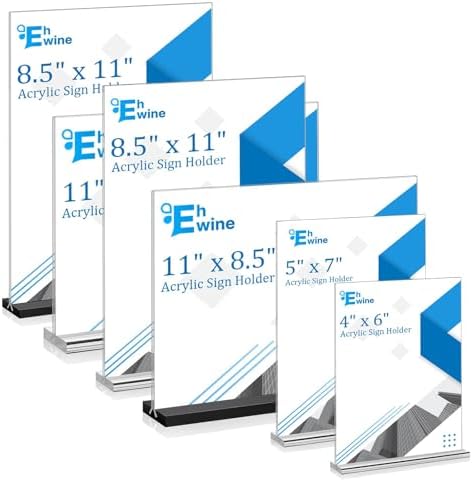 EHWINE 12 Pack Acrylic Sign Holder 8.5 x 11, Double-Sided Stand up Table Top Sign Holders, Clear Acrylic Picture Frame Menu Flyer Paper Holder Display Stand for Office Business Store Wedding Party(Black Base) - Image 7
